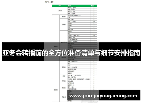 亚冬会转播前的全方位准备清单与细节安排指南